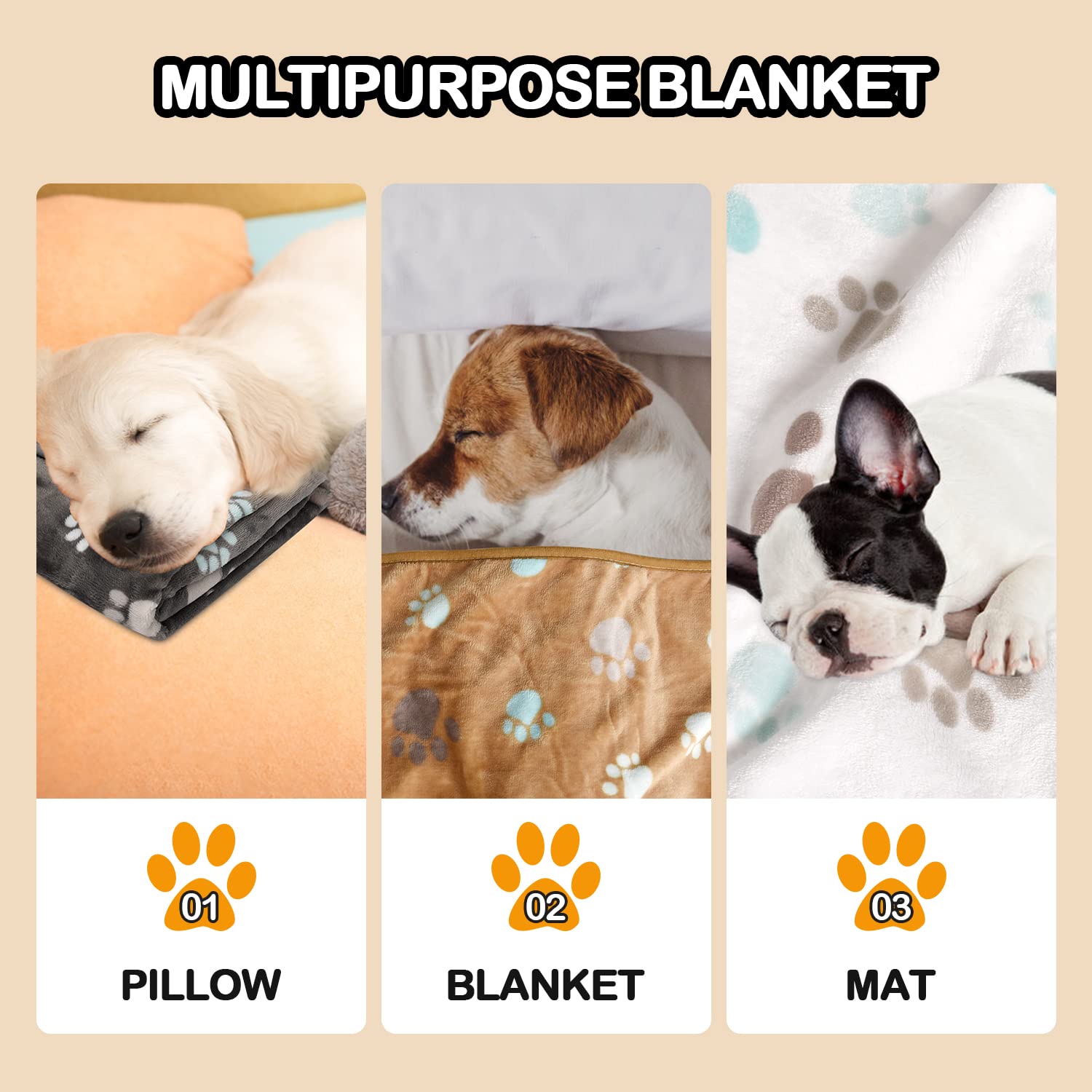 Rezutan blanket measures 31 by 41 inches beside a large dog.