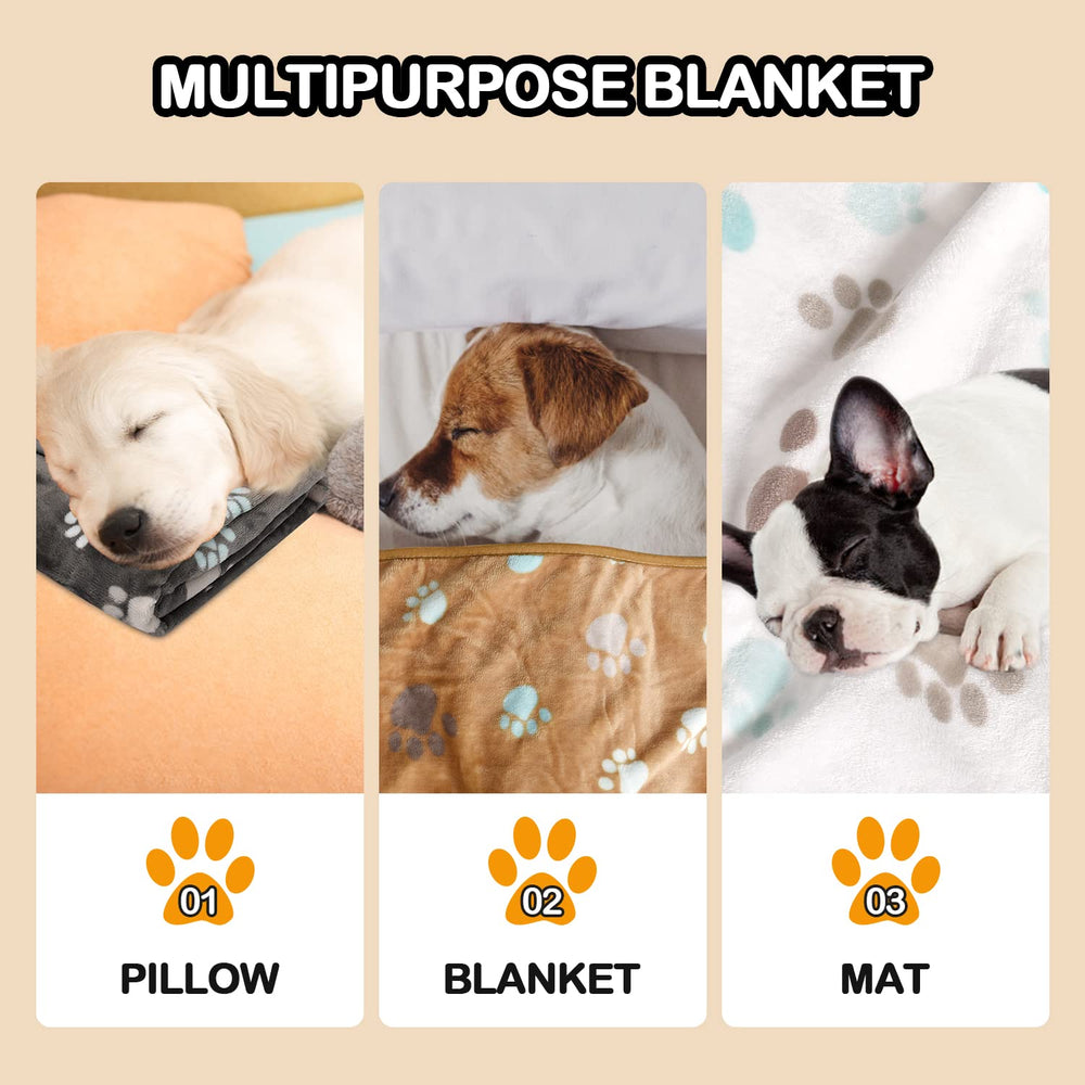 Rezutan blanket measures 31 by 41 inches beside a large dog.