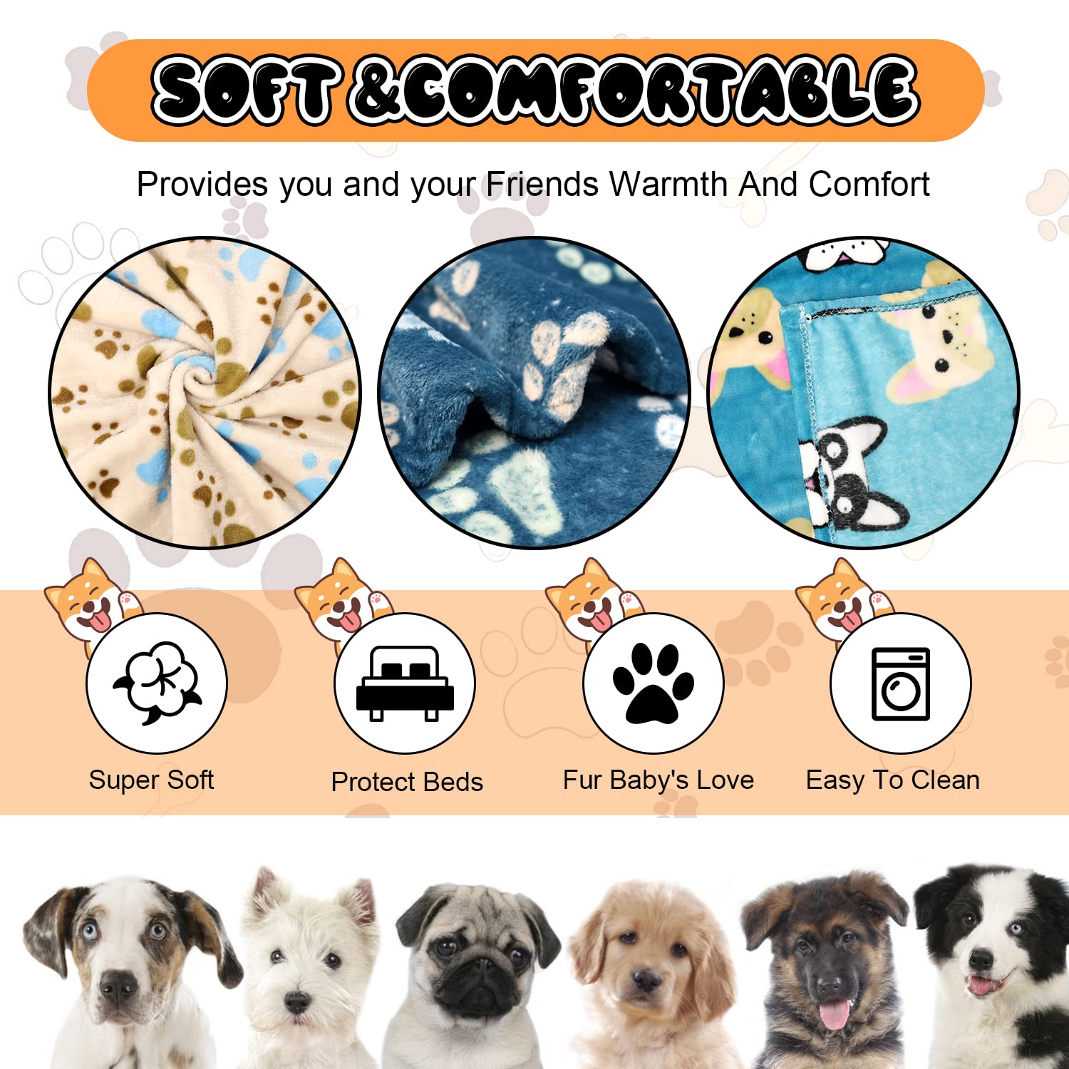 Rezutan dog blanket beige paw print provides warm crate lounging.