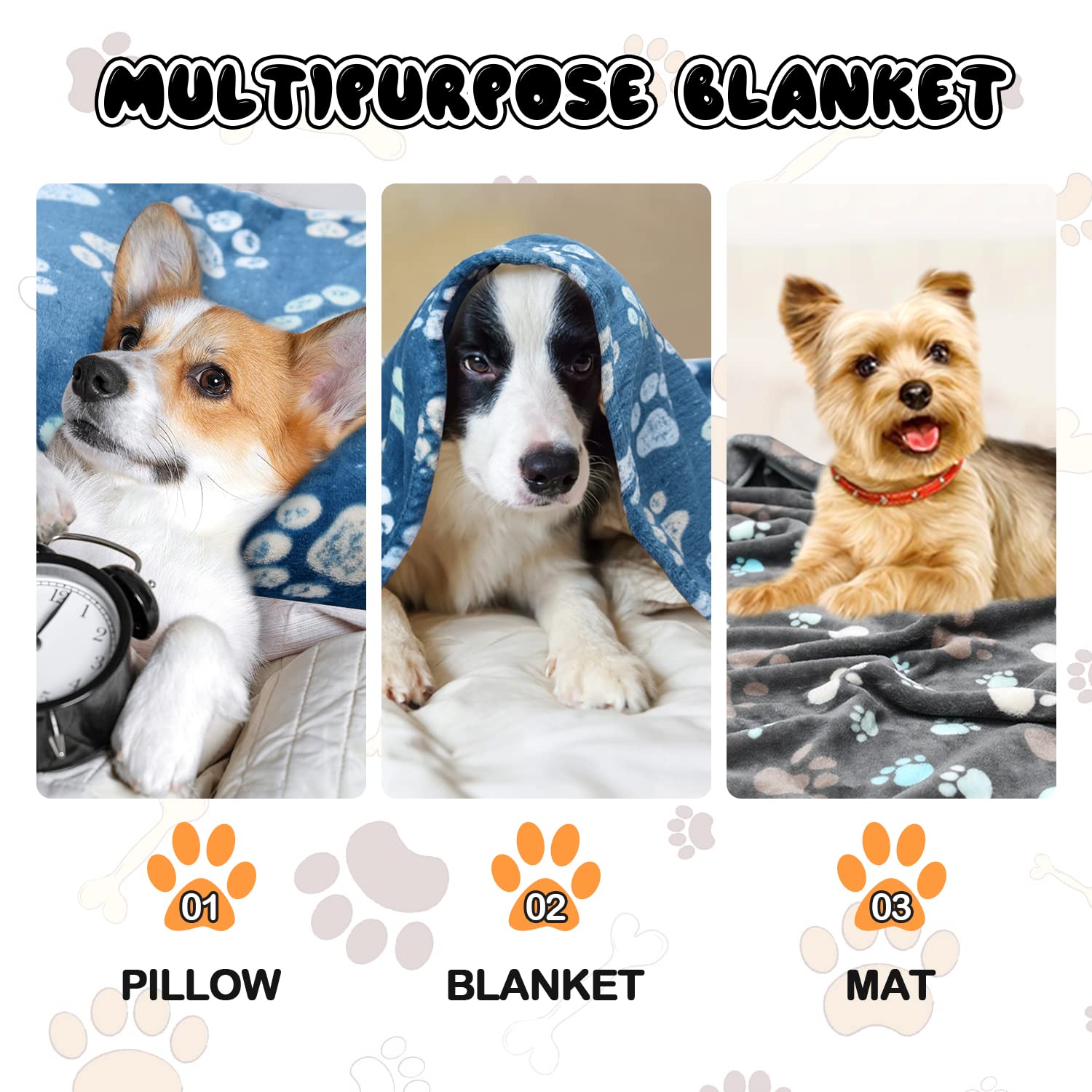 Rezutan premium dog blanket blue paw-pattern close-up displays cozy texture