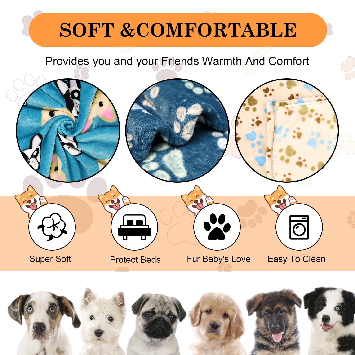 Rezutan pet blanket with paw pattern, ideal for kennels and crates.