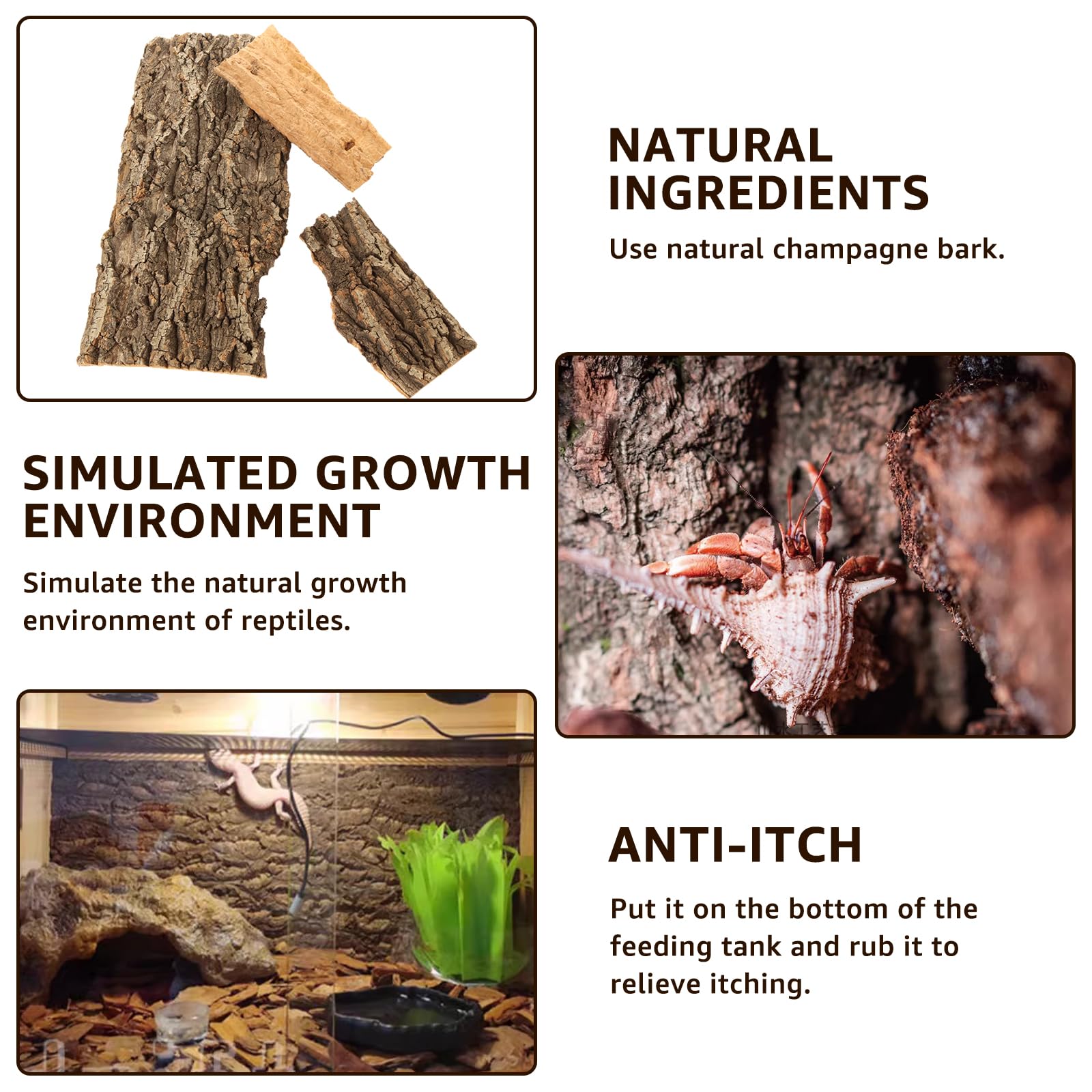 RHBLME natural cork bark texture aids realistic reptile camouflage and enrichment
