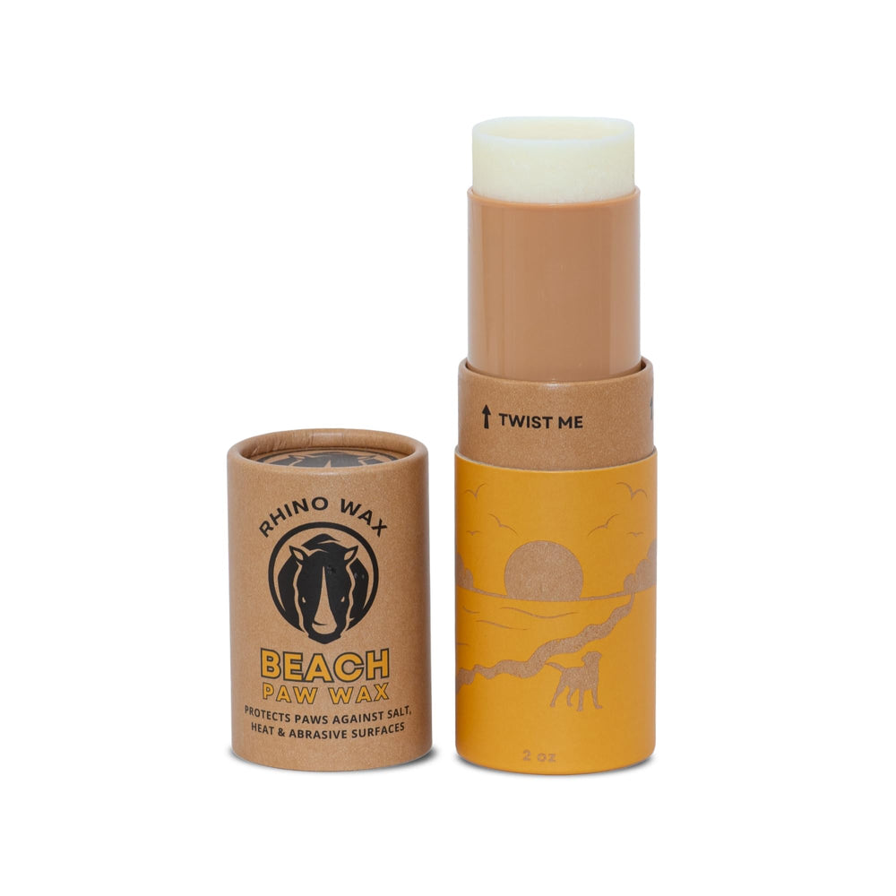 Rhino Wax dog paw beach wax protects paws from rocks and hot sand.