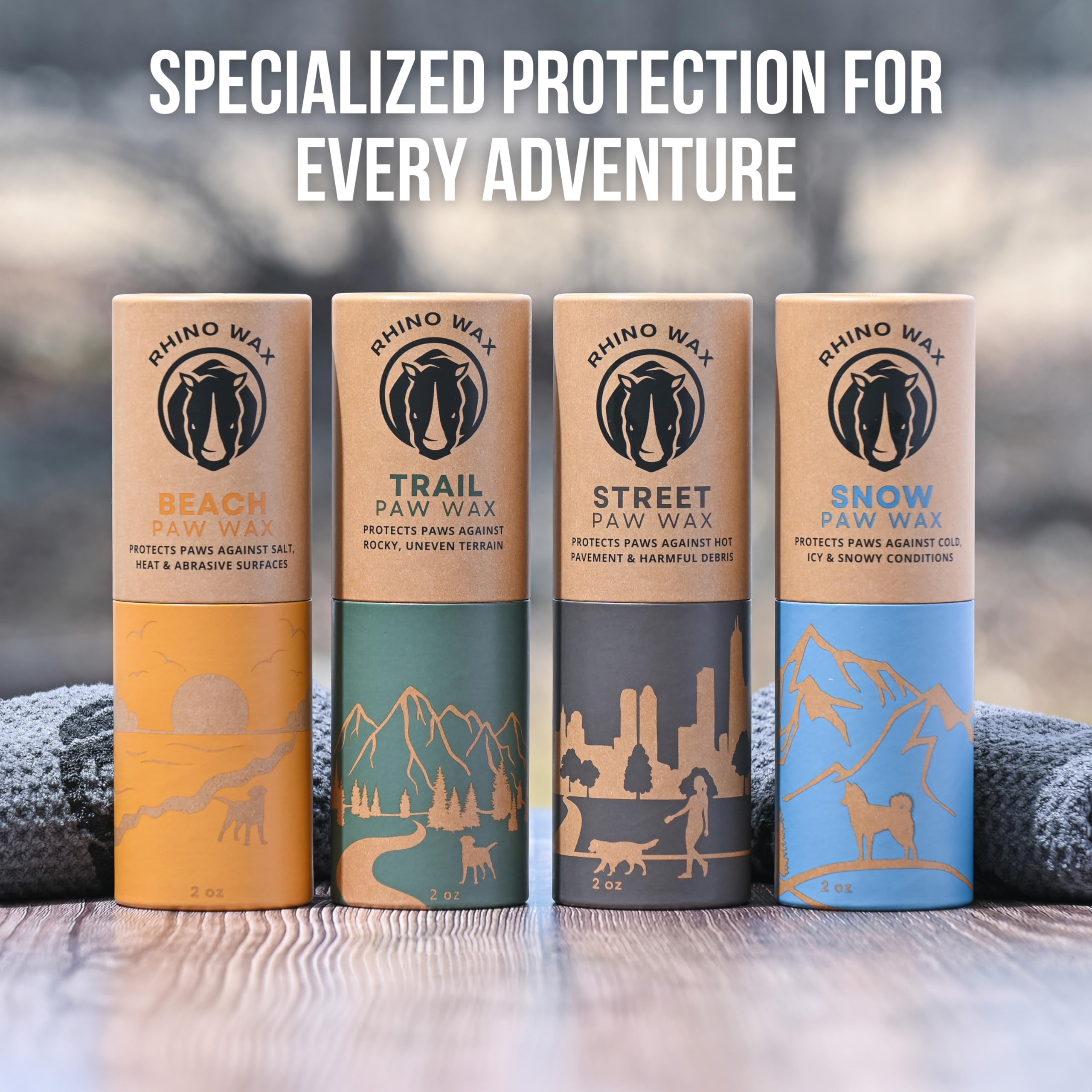 Rhino Wax natural USA-made paw balm designed for sensitive paws.