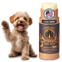 Rhino Wax Street Balm protects dog paws on hot pavement.