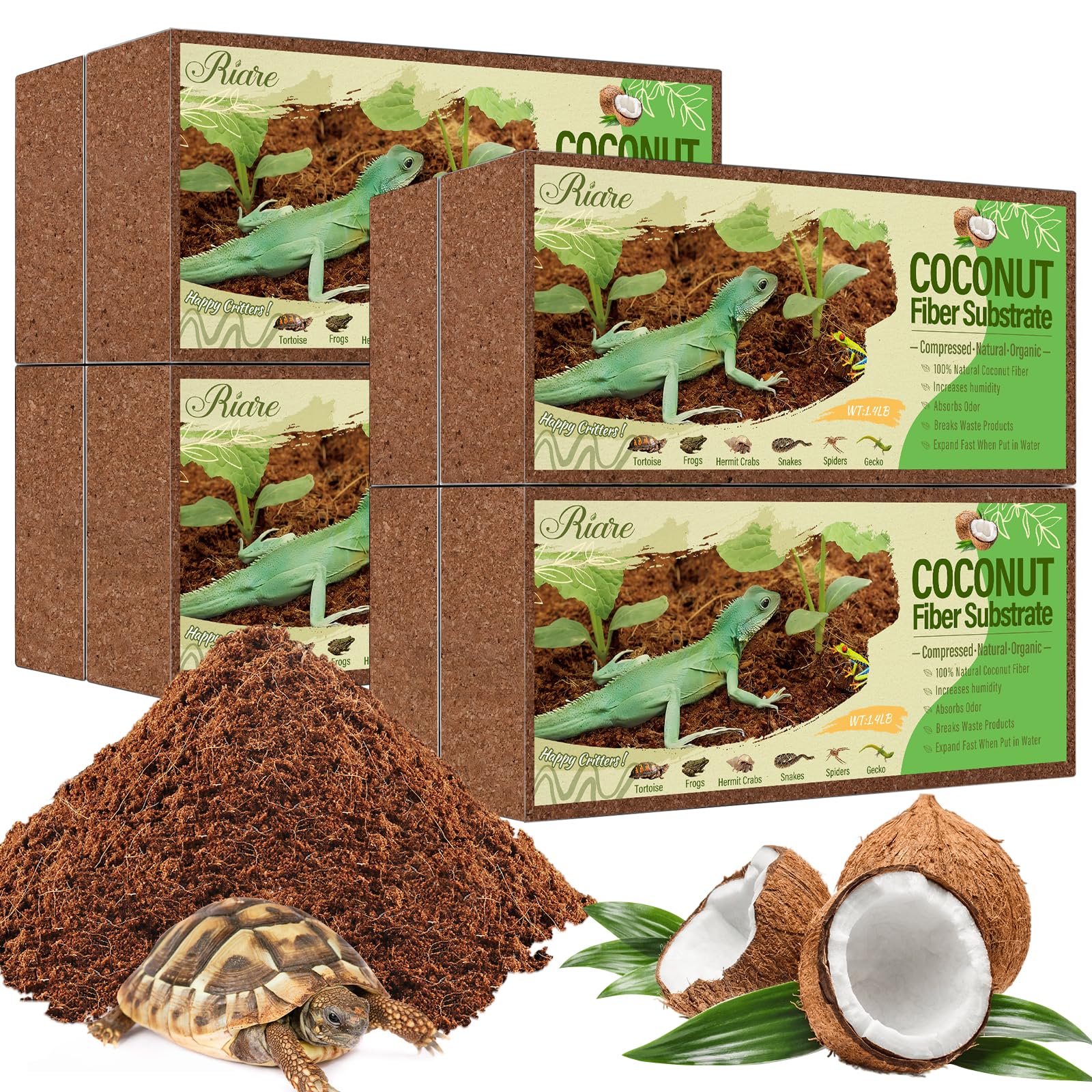 Riare coconut fiber bricks expand into soft bedding for burrowing reptiles.