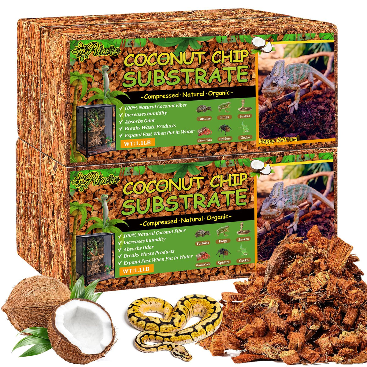 Riare coconut chip substrate brick expands for reptile bedding