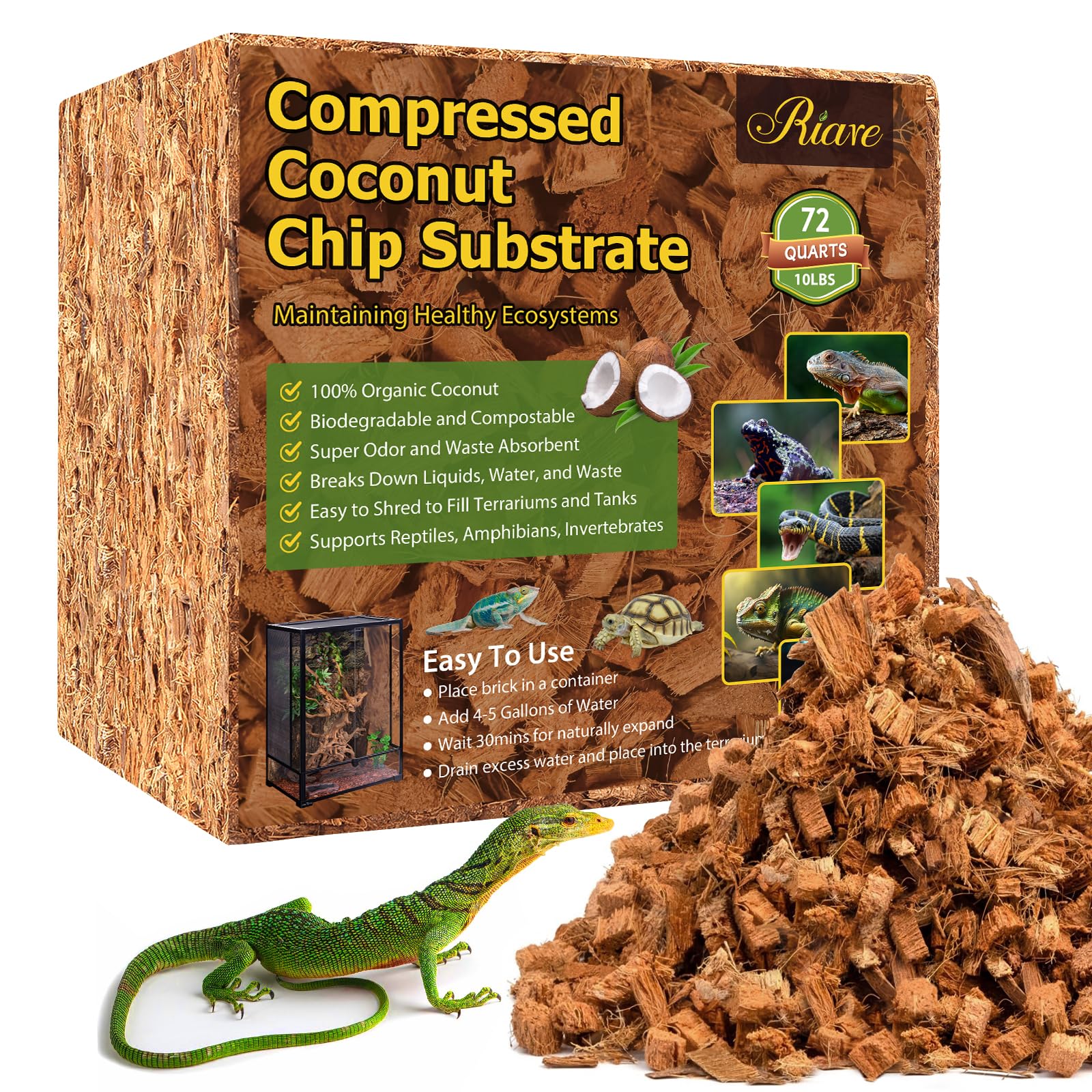Riare coconut chip substrate brick ready to hydrate for terrarium setup