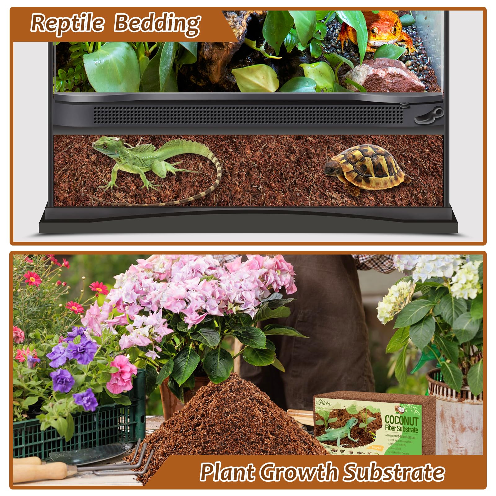 Riare easy-setup coconut fiber bricks expand quickly into ready-to-use bedding.