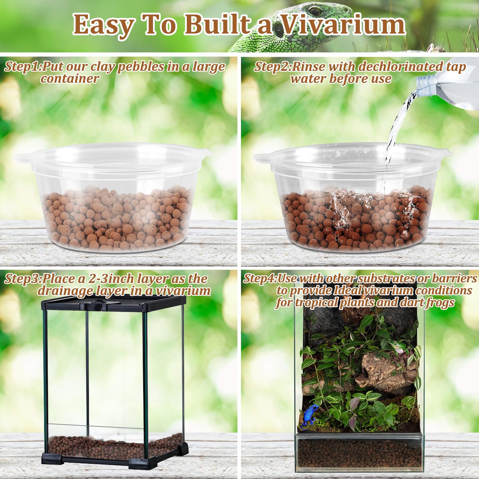 Riare expanded clay balls in use for water filtration in a terrarium scene