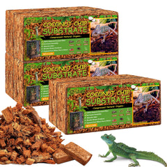 Riare coconut chip substrate brick expands easily for reptile bedding.