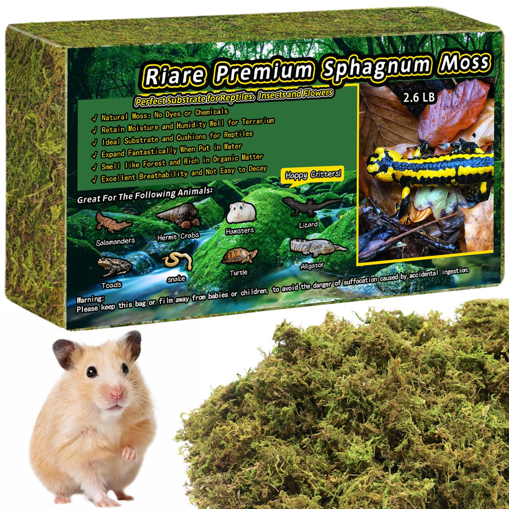 Riare premium sphagnum moss packaging detail for terrarium setup and moisture control.