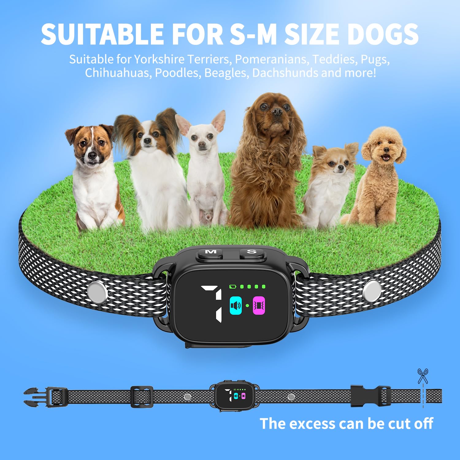 RICIVI anti-bark collar small dog adjustable neck strap for growing puppies