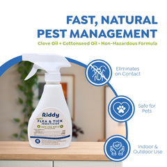 Riddy bed and carpet treatment showing quick flea and tick relief.
