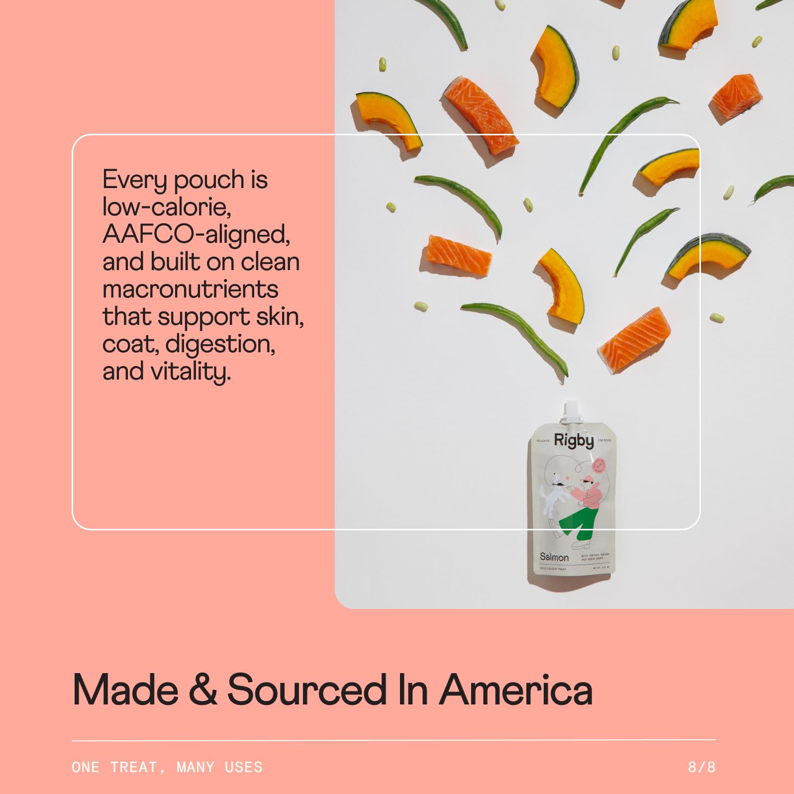 Rigby salmon squeeze pouch claim of USA-made quality.
