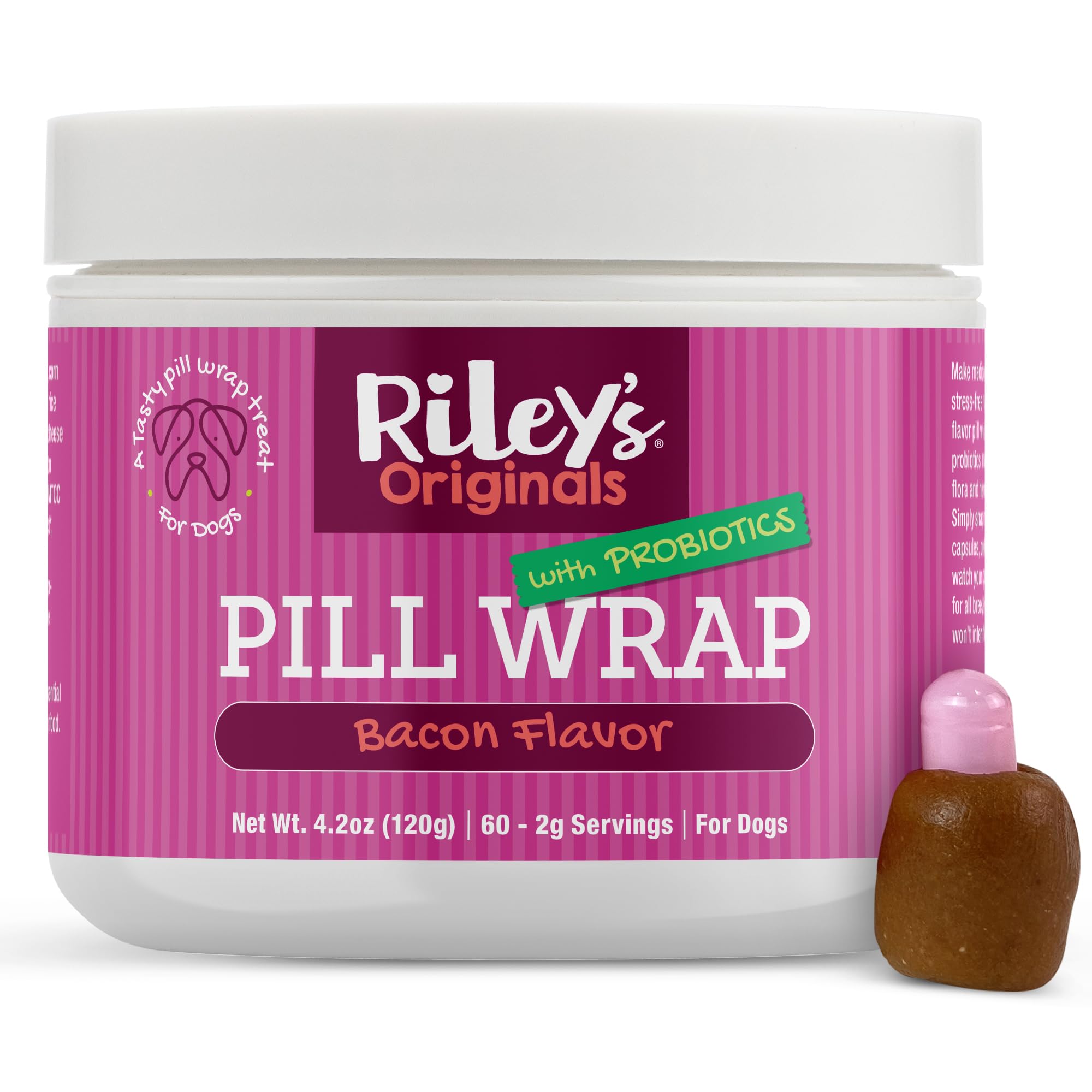 Riley's Pill Wrap bacon flavored paste masks pills for dogs during med time.