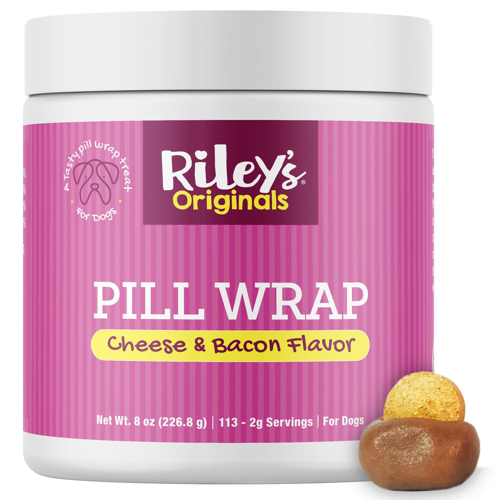 Riley's Pill Wrap bottle of cheese-bacon paste, ideal for masking pills.