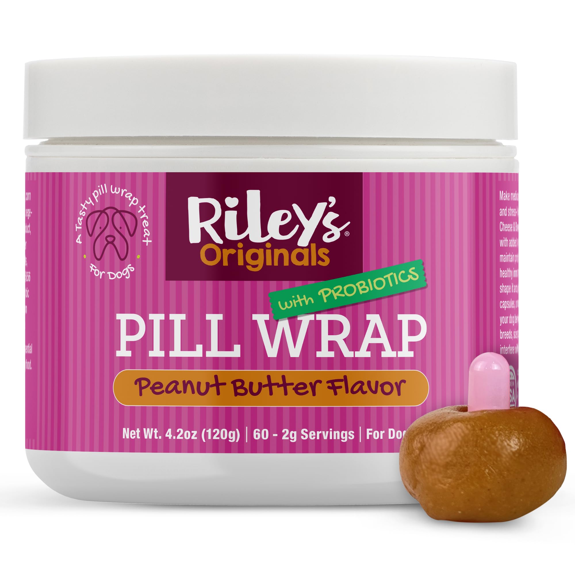 Riley's Pill Wrap dog paste around peanut butter pill for easy masking