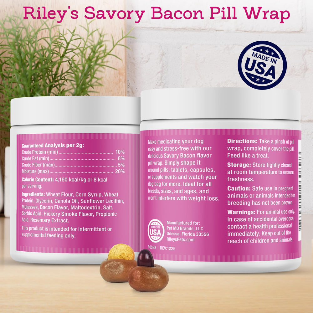 Riley's Pill Wrap savory bacon flavor used for dog medication routines