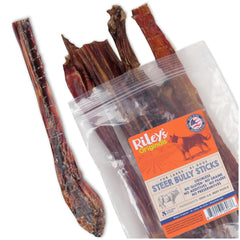 Riley's steer bully stick 12-inch for large dogs, long-lasting and satisfying.