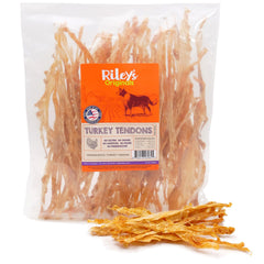 Riley's Turkey Tendons packaging showcases a natural, protein-rich dog chew.