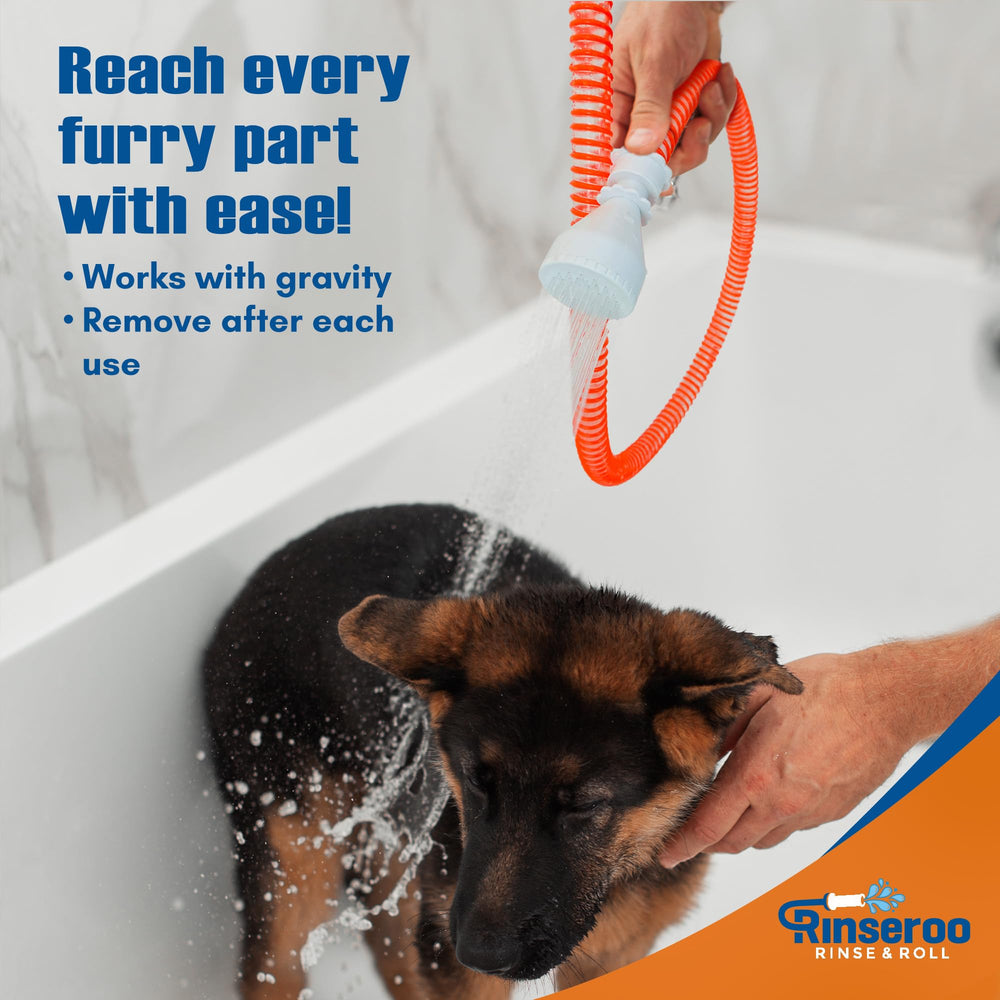Rinseroo versatile tool ideal for indoor baths, seniors, RVs and on-the-go grooming.
