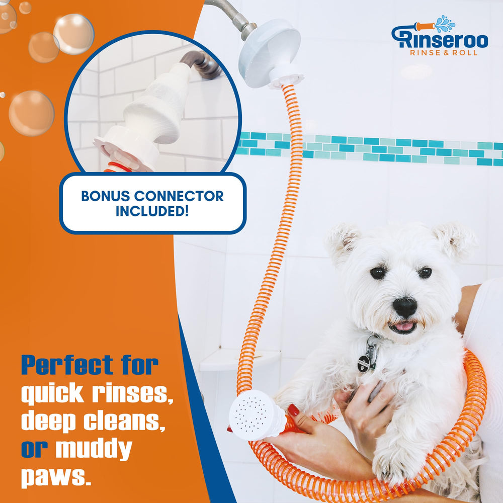 Rinseroo transforms your shower into a pet spa in seconds.