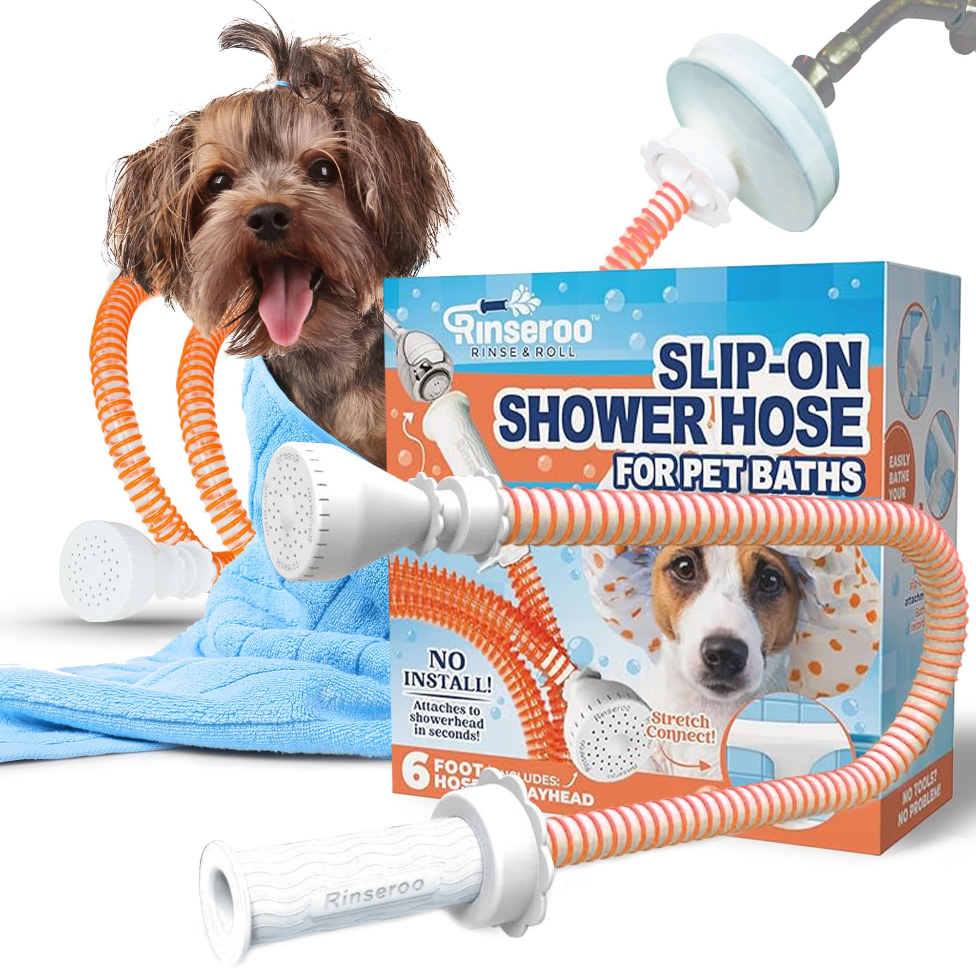 Rinseroo soft spray head gentle on pets while effective for muddy paws.