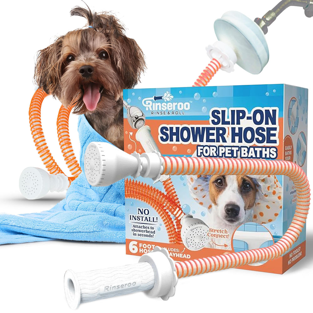 Rinseroo soft spray head gentle on pets while effective for muddy paws.