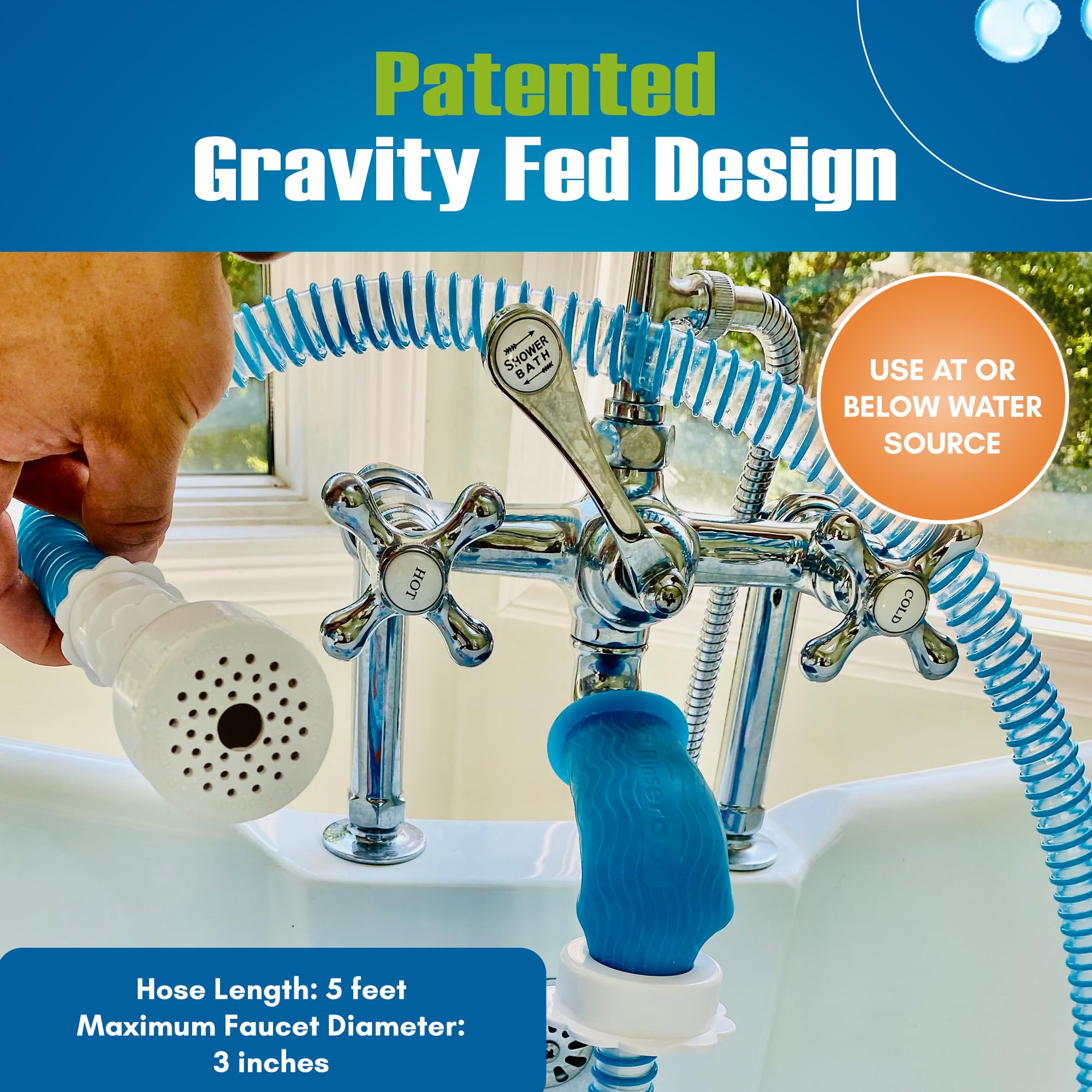 Rinseroo tub spout attachment fits up to 3 inches for secure use