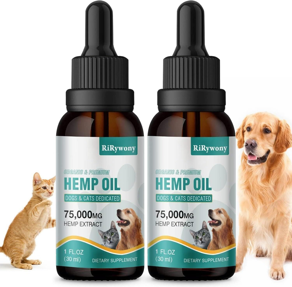 RiRywony Health hemp oil bottle pour for pets, supporting mobility.