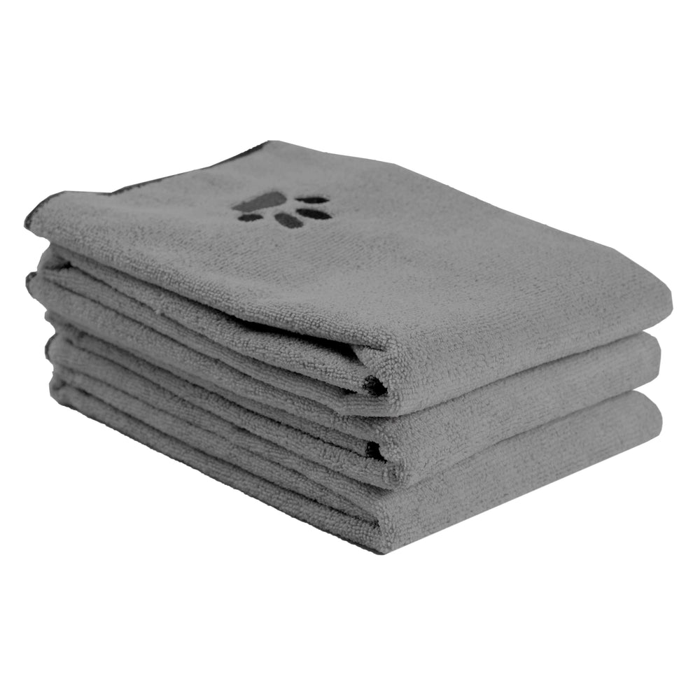 RITZ premium embroidered microfiber pet towel front view, three-pack, highly absorbent and quick-drying.