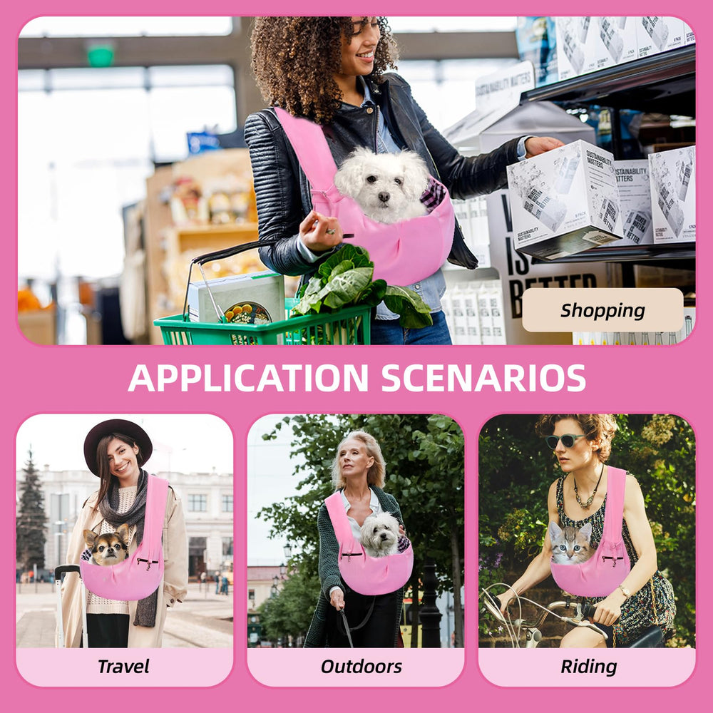 Riuja dog carrier sling in pink ideal for parks and malls