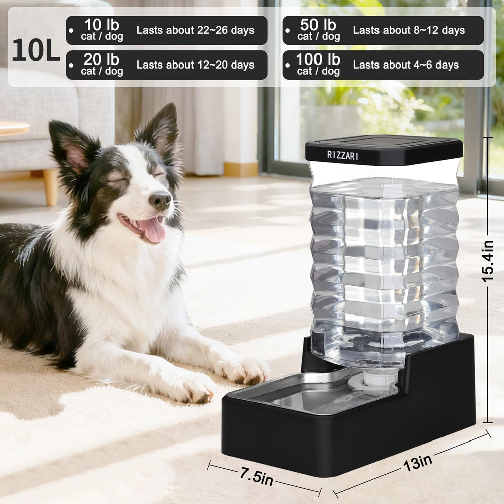 RIZZARI gravity waterer 10L for continuous hydration with auto-refill.