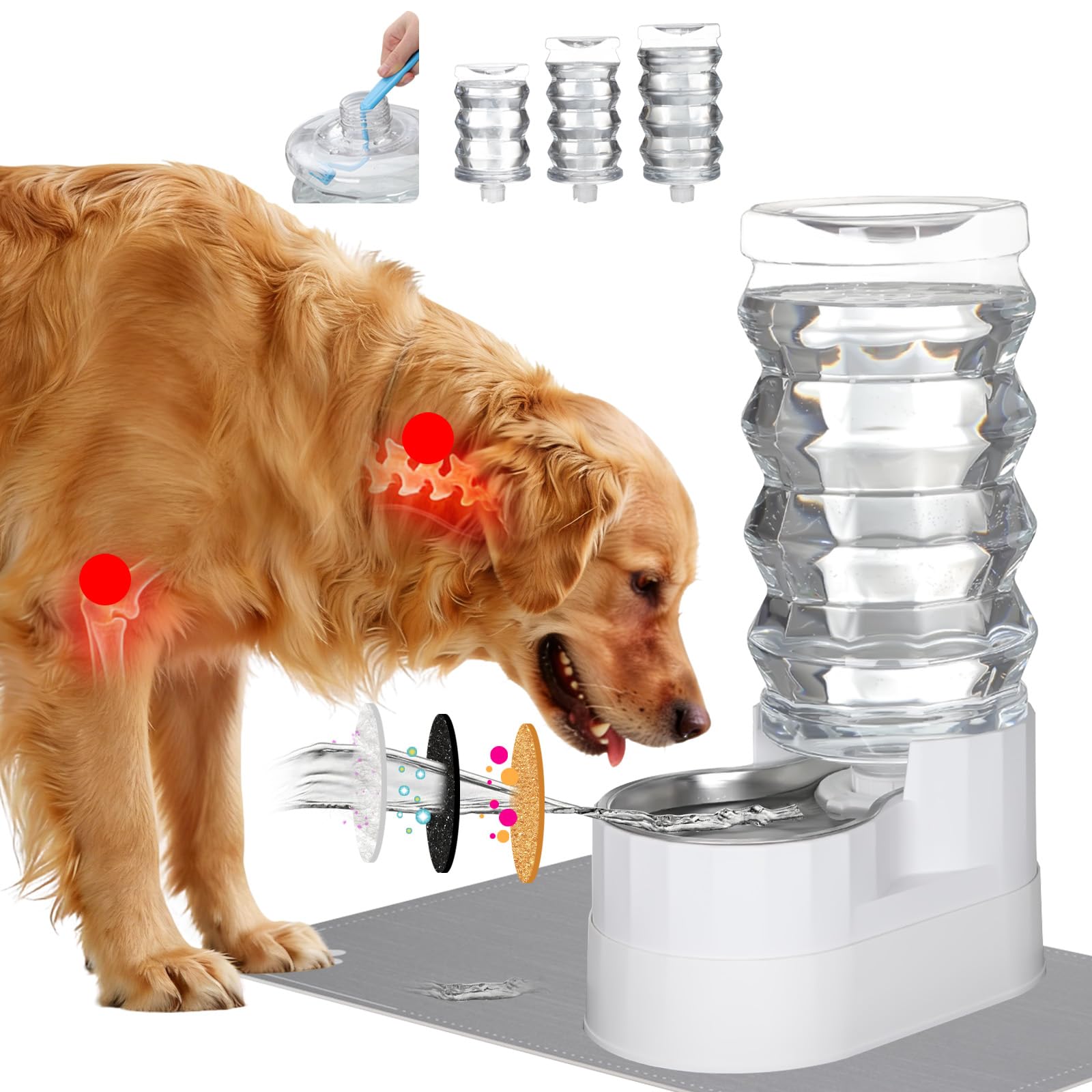 RIZZARI 9L water dispenser tower provides easy access hydration for large dogs.