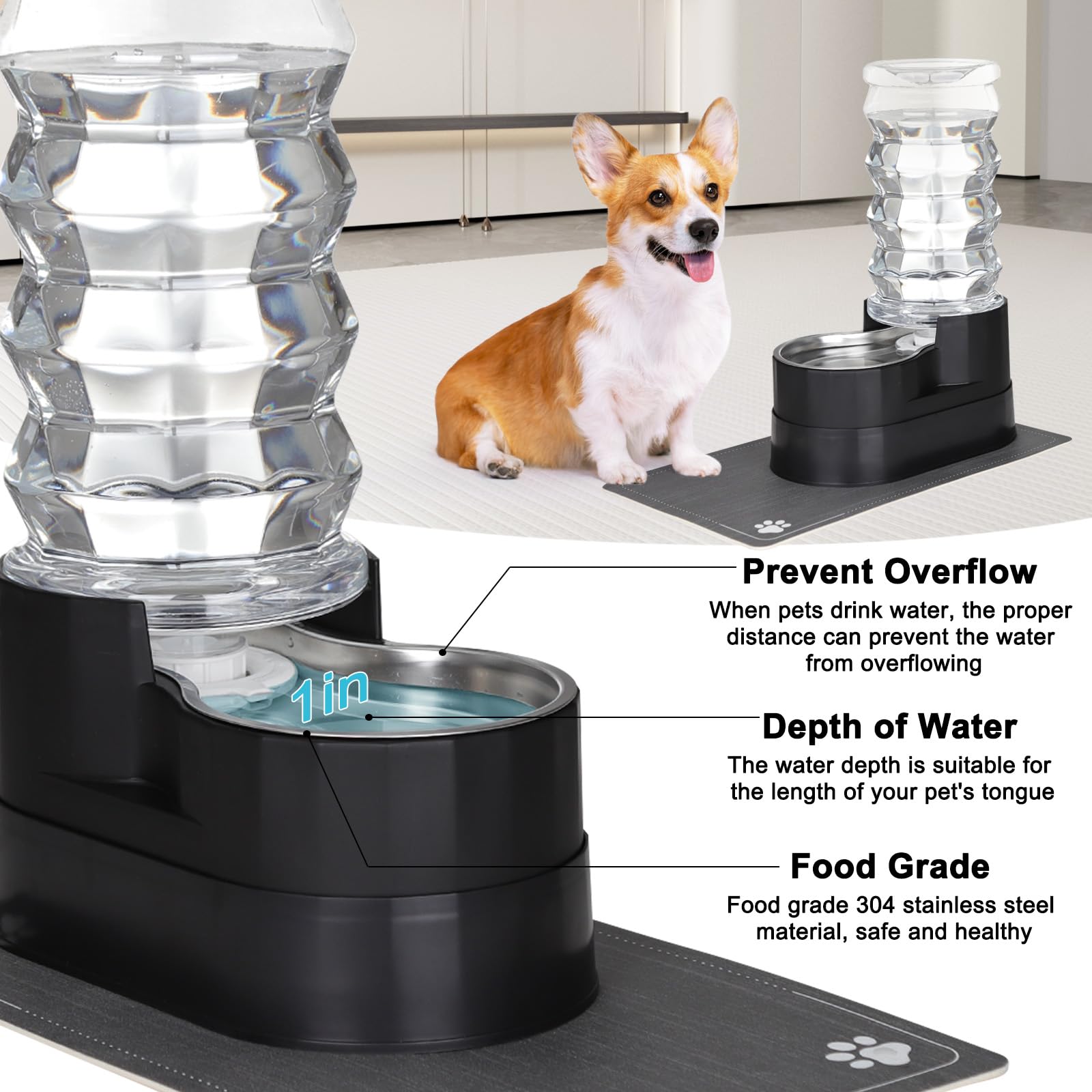 RIZZARI adjustable-height gravity-flow reduces spills while matching postures.