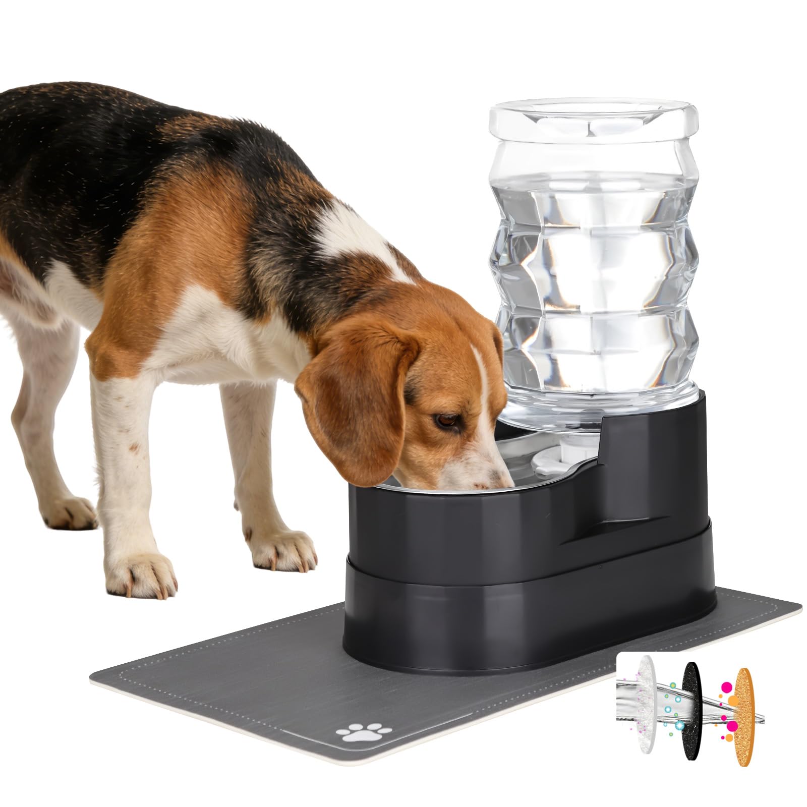 RIZZARI automatic dog water dispenser in black stainless steel with 7L capacity for steady hydration