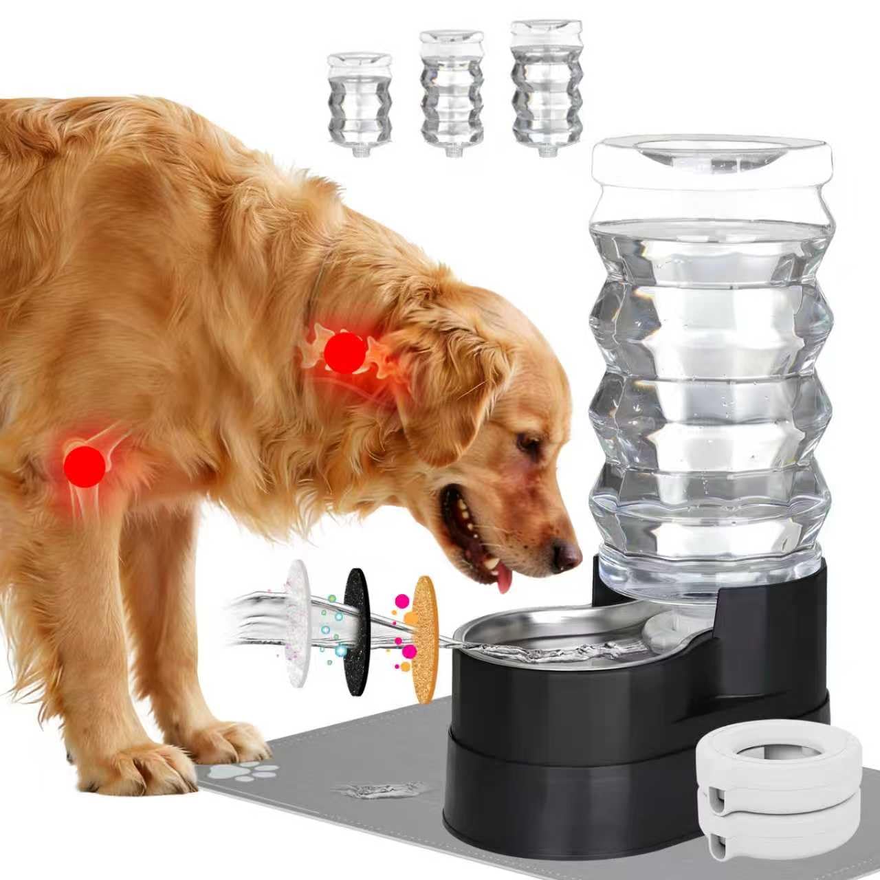 RIZZARI automatic water dispenser with 9L capacity for multiple dogs.