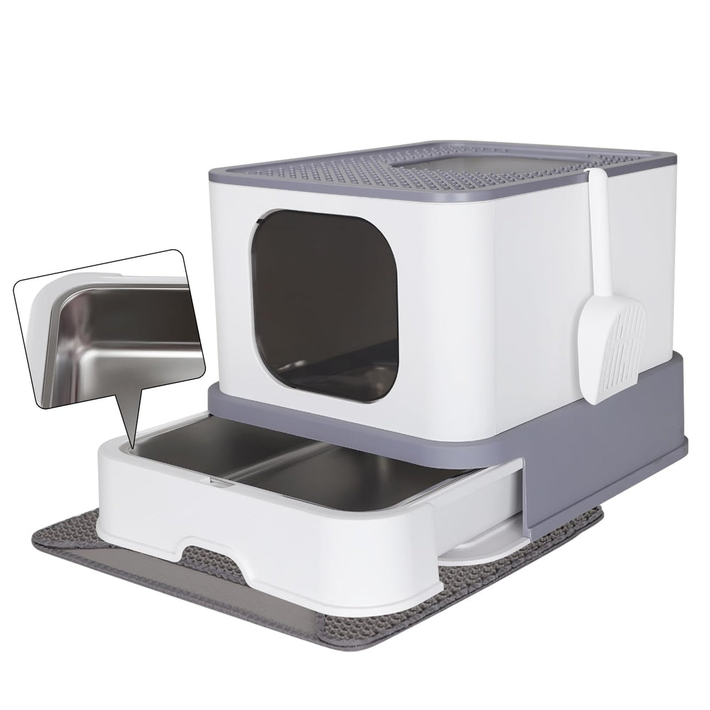 RIZZARI cat box assembly and use in living room scenario.