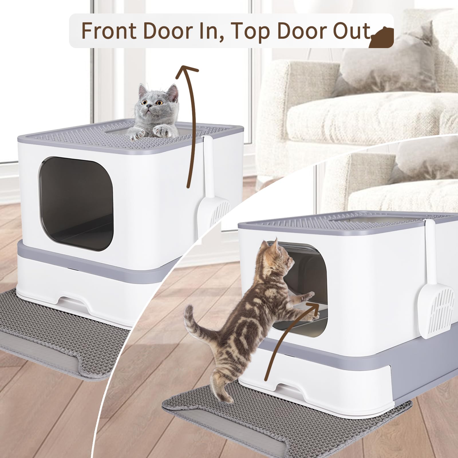 RIZZARI cat box drawer design allows easy tray removal for quick cleaning.