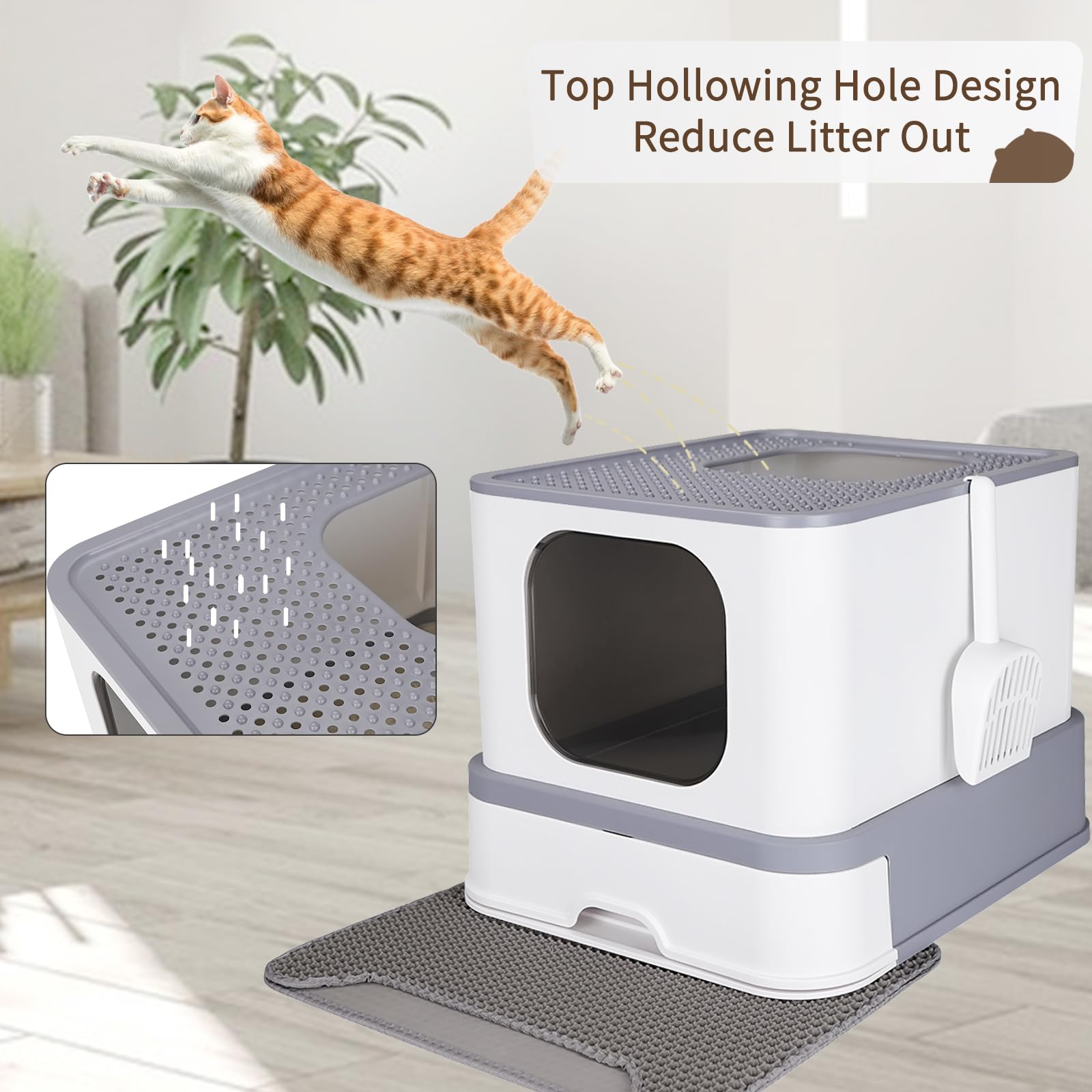 RIZZARI cat box leak-proof seal and top-hole design reduce leaks and scatter.