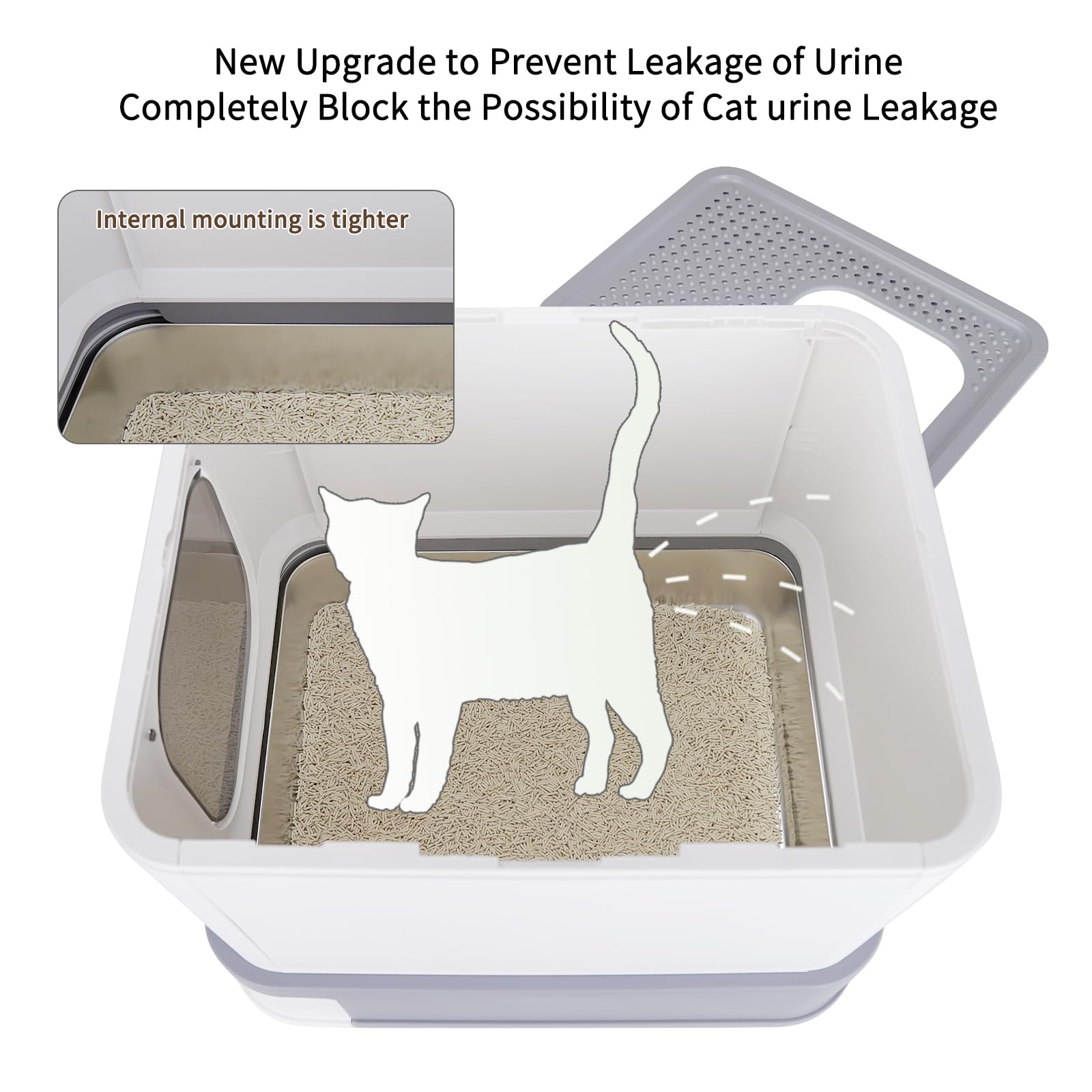 RIZZARI cat box stainless-steel basin closeup showing rust-free surface.