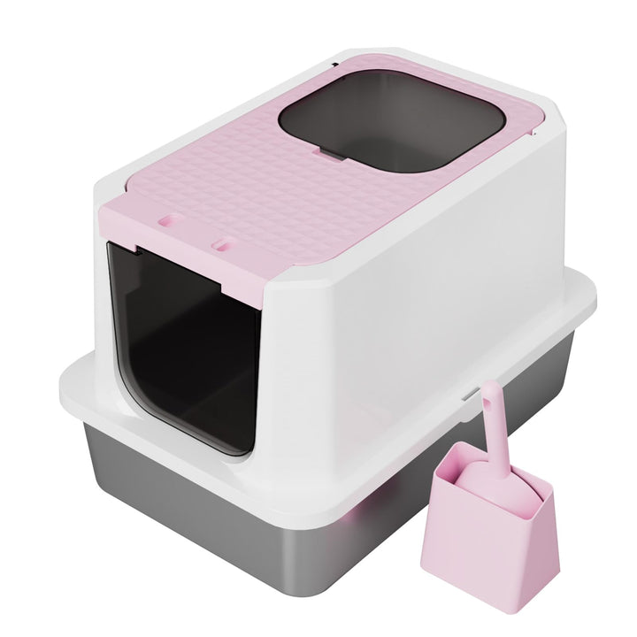 RIZZARI enclosed cat litter box with top exit for privacy and easy entry.