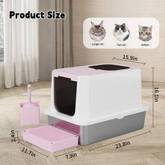 RIZZARI front-entry pink litter box easy access for multi-cat homes.