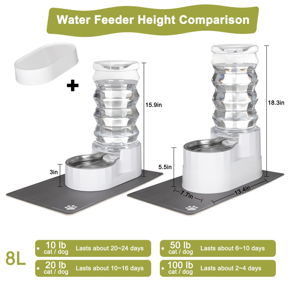 RIZZARI gravity water dispenser with BPA-free stainless steel bowl.