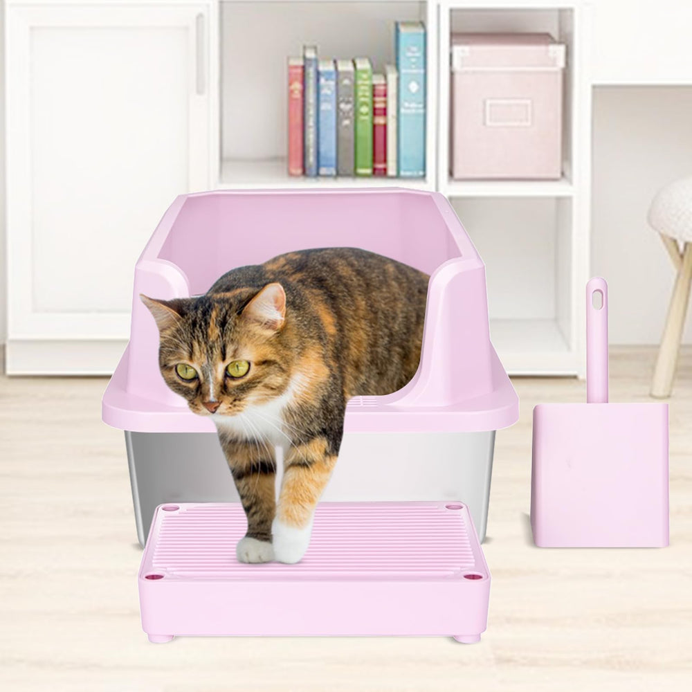 RIZZARI open litter box supports big cats up to 20 lbs with comfort