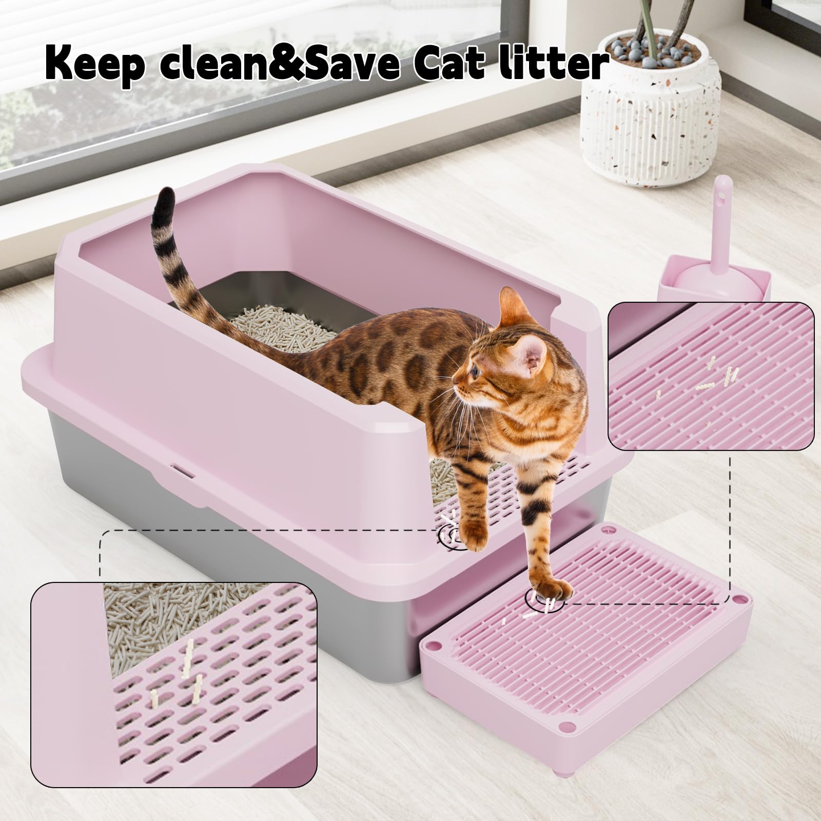 RIZZARI raised 6.5-inch wall reduces litter scatter and leaks