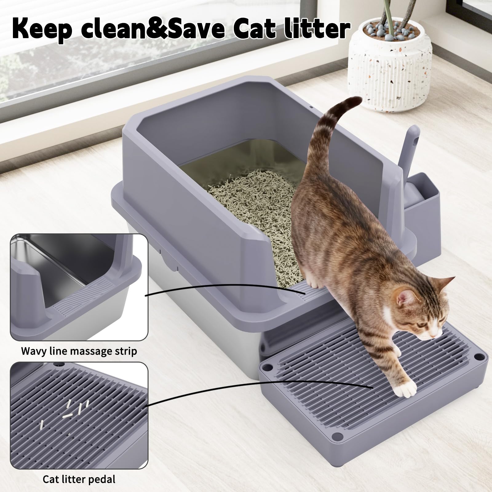 RIZZARI sifting tracker mat helps catch litter as cats step out.