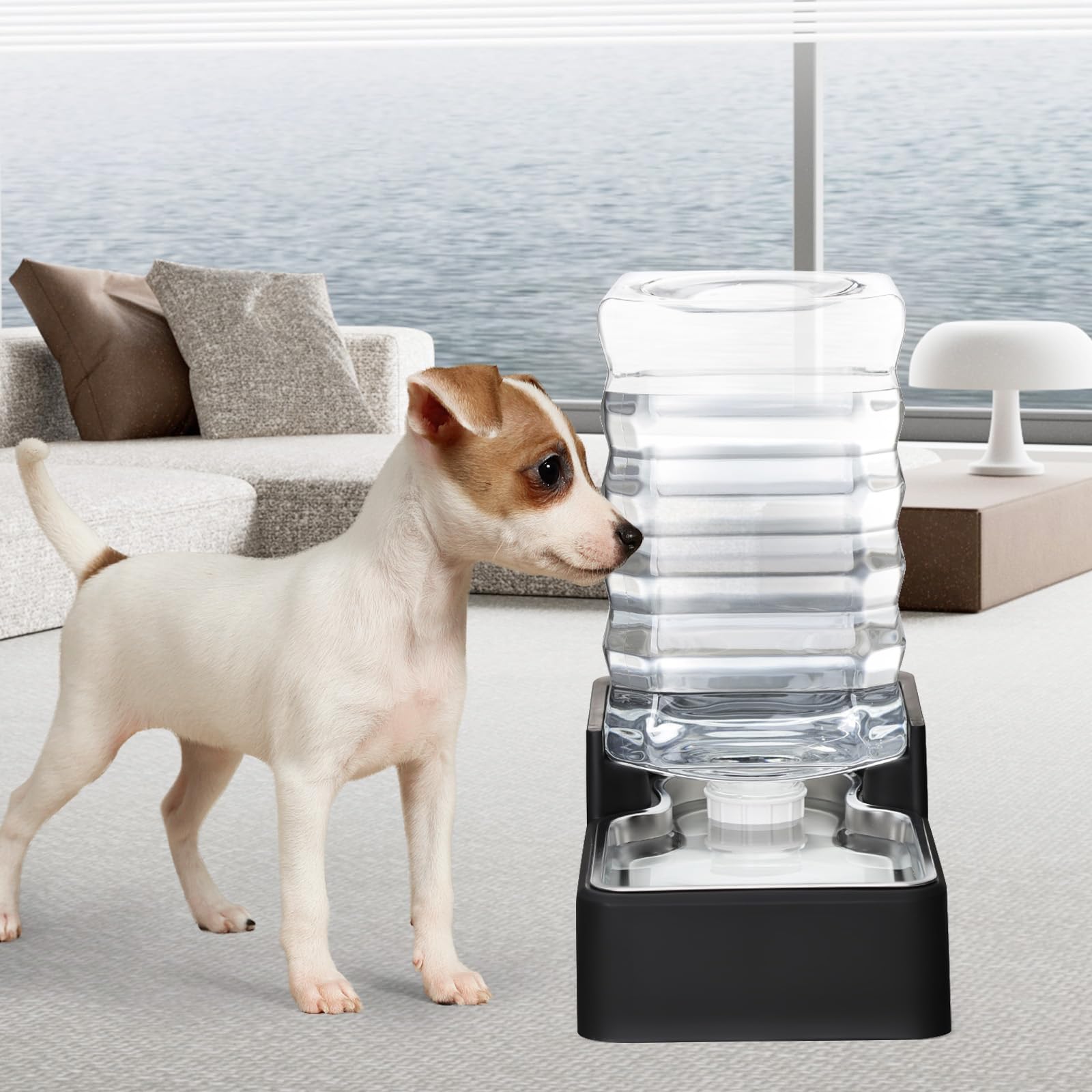 RIZZARI spill-minimizing gravity system supports steady hydration for dogs.