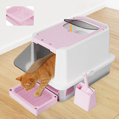 RIZZARI stainless steel enclosed litter box durable, easy to wipe clean.